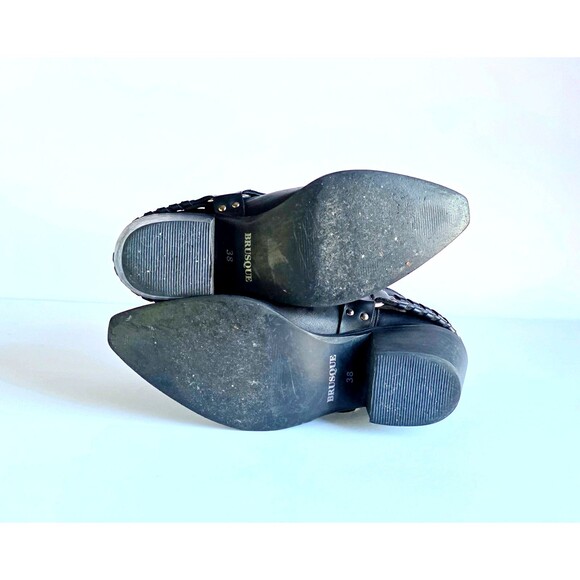 BRUSQUE Women's Black Leather Ankle Boots Pointed Toe Sz 35 7.5 Heeled Booties - Picture 11 of 14
